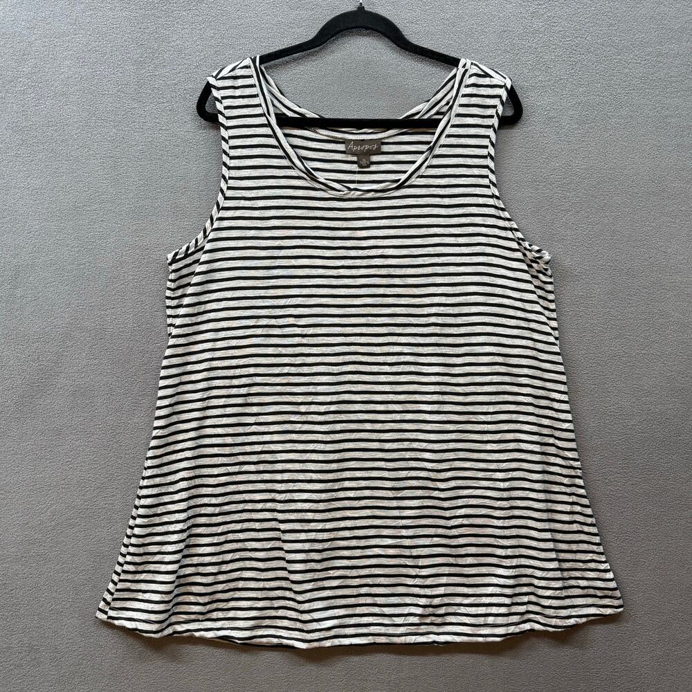Apropos Twist Tank Top Longline‎ Womens XL Grey Black Stripe Loose Fit Lagenlook